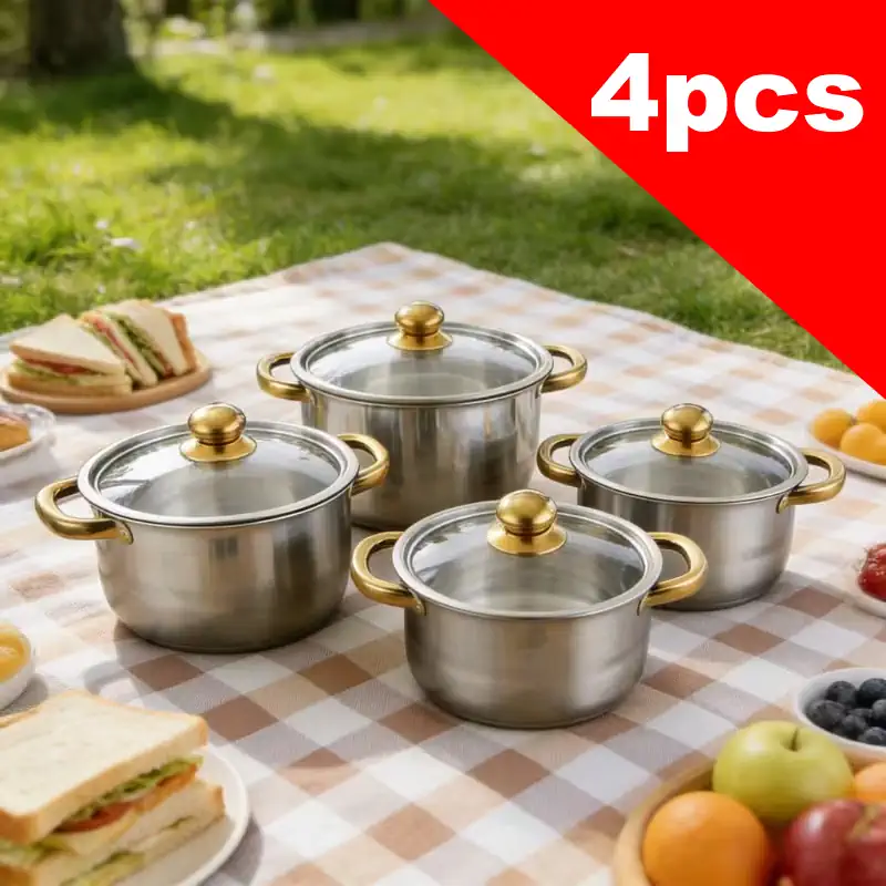 4pcs Premium Thick Stainless Steel Soup Pot